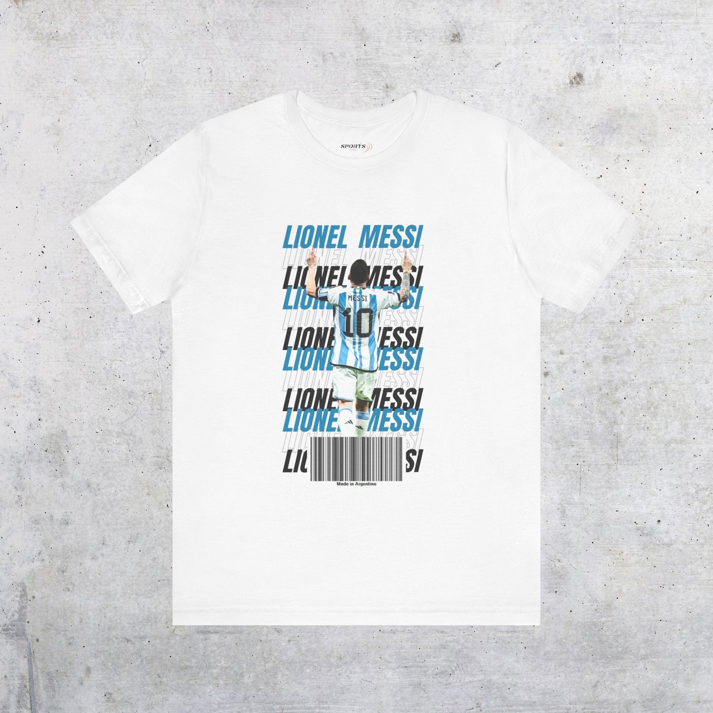 LIONEL MESSI and Argentina Footballer Barcode Print T SHIRT, Unisex Football Soccer Player Leo Messi Jersey Tee Gift for Fashion