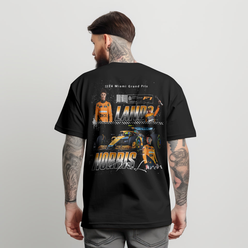 Lando Norris Black Graphic tee, LANDO NORRIS and Mclaren F1 Racing Car Miami Grand Prix SHIRT, Formula One Vibes Print Short Sleeve Car Guy Shirt for Gift